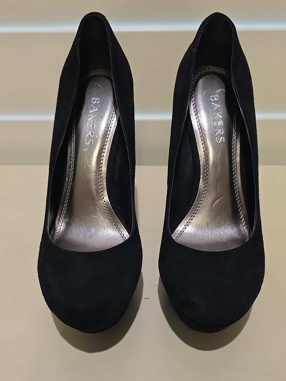 Bakers Black Suede Round-Toe Heels